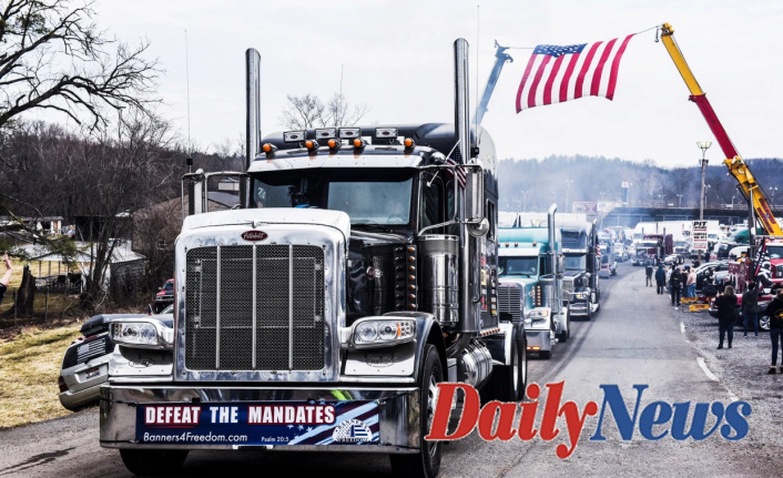 A 'Trucker convoy" drives laps around D.C. Beltway