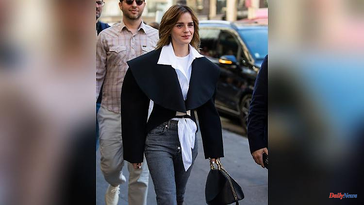 XXL lapels and skinny jeans: Emma Watson opts for a quirky outfit