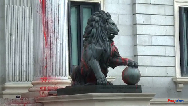Vandalism Eight 'climate activists' arrested after throwing red paint at the lions of Congress