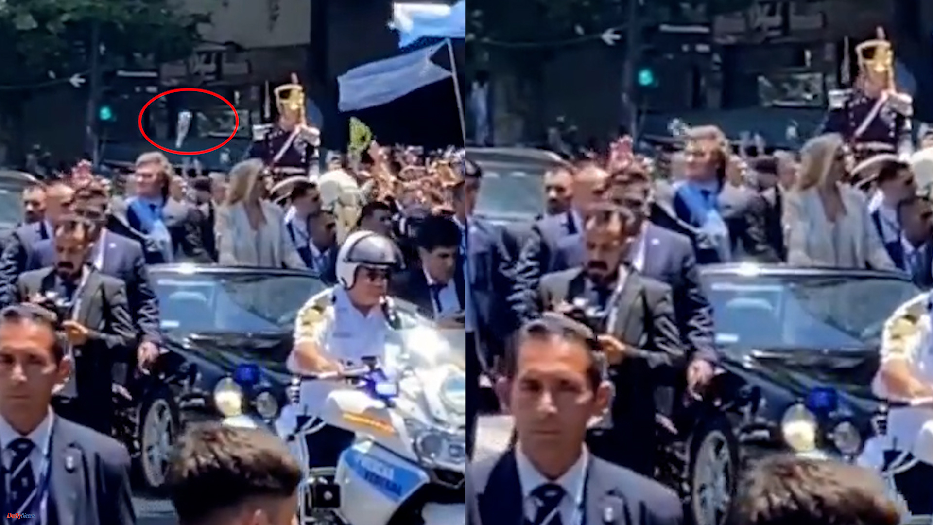 Argentina A bottle thrown at Milei during his inauguration passed inches from his head