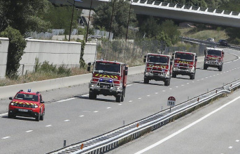 Provence-Alpes-Cote d'Azur. Southern Alps: The reinforcement column of firefighters left to the Vaucluse