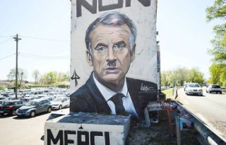 A fresco representing Macron as Hitler soon to be...