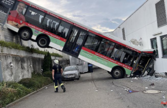 Accident with three injured: Bus falls after crash against discounters